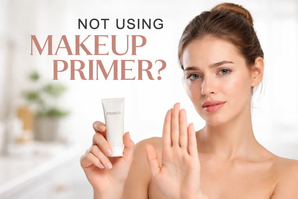“not using makeup primer before foundation cis the reason behind why Makeup Looks Patchy and uneven skin texture close up”