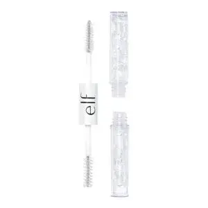 e.l.f. clear brow and lash mascara dual-ended gel for shaping eyebrows and lashes, transparent beauty product close-up