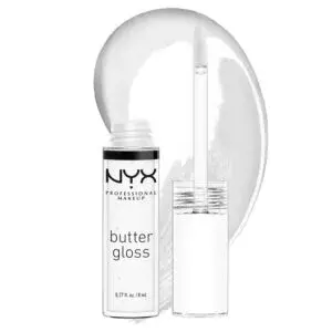 NYX Butter Gloss hydrating lip gloss with smooth shine finish, non-sticky moisturizing lip product close-up