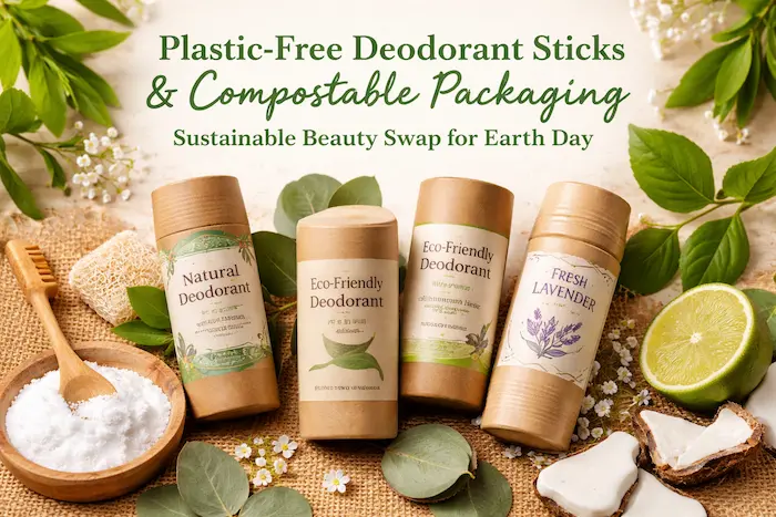 Plastic-free deodorant sticks and compostable packaging — sustainable beauty swap for Earth Day