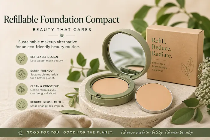 Refillable foundation compact sustainable makeup alternative for eco-friendly beauty routine