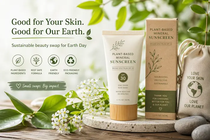 Plant-based mineral sunscreen in eco-friendly packaging — sustainable beauty swap for Earth Day skincare