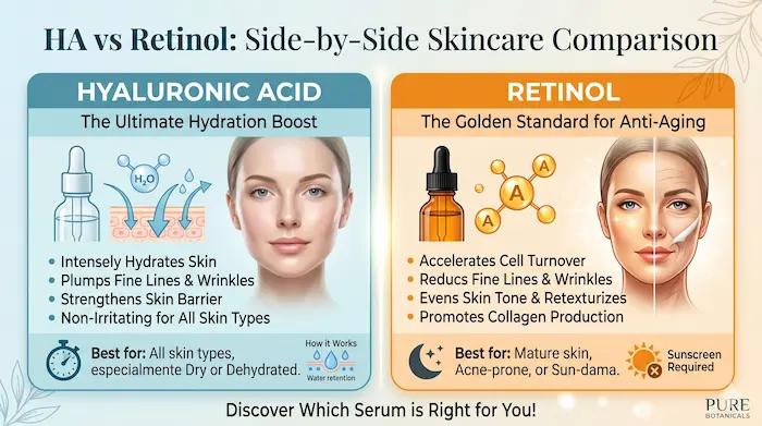 Side-by-side comparison graphic (HA vs Retinol)
