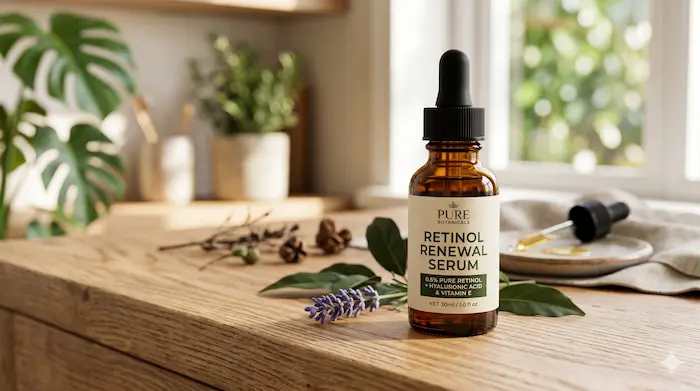 Retinol anti aging skincare serum bottle