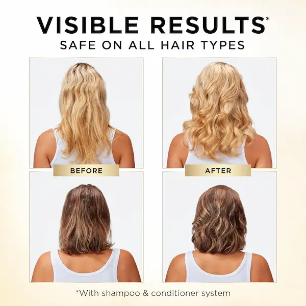 Pantene Sheer Volume Shampoo before and after results showing fuller thicker hair, improved volume and shine for all hair types