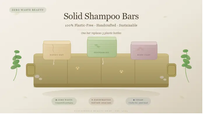 Solid shampoo bar zero-waste haircare sustainable beauty swap displayed on bamboo tray